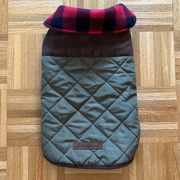 Eddie Bauer Quilted Dog 2 Tone Barn Jacket, Brown/Green/Buffalo Plaid